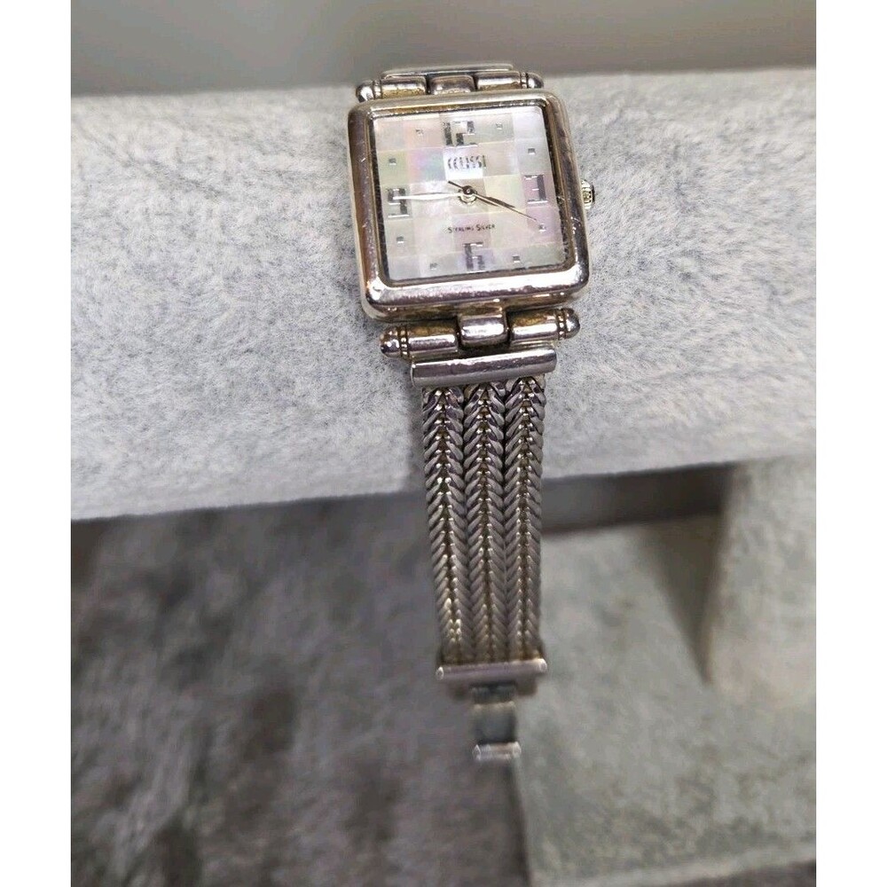 Vintage Ecclissi Sterling Silver 925 Mother of Pearl Bracelet Watch New Battery